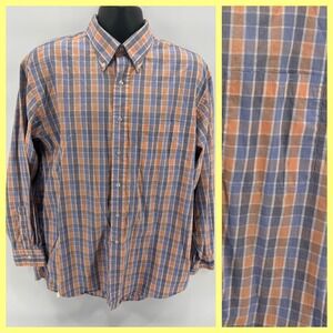 Anheuser-Busch Button‎ Down Shirt Mens L Blue Orange Plaid Budweiser Embroidery